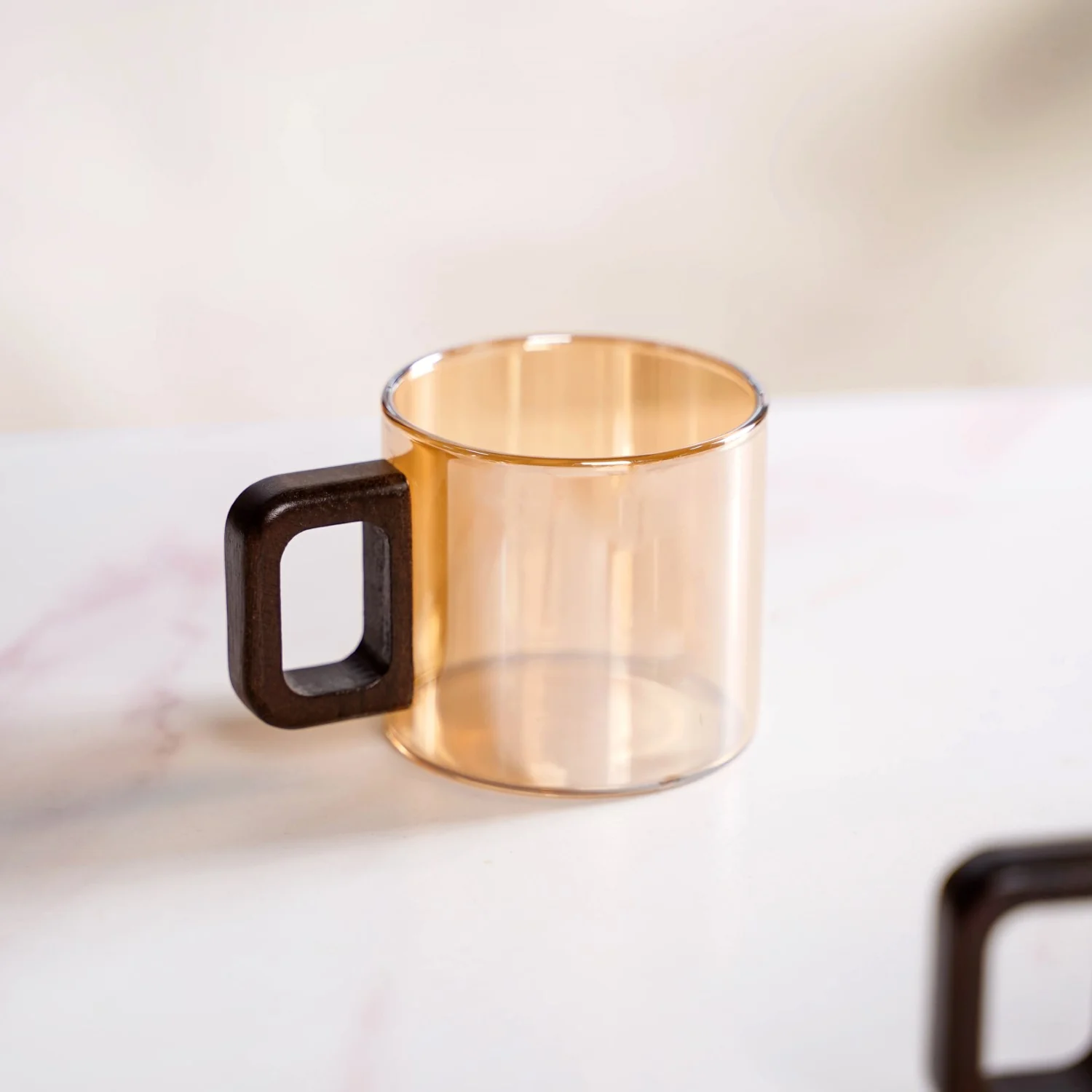 Amber Tinted Tea Cups With Wooden Handle Set Of 4 200ml - Image 3