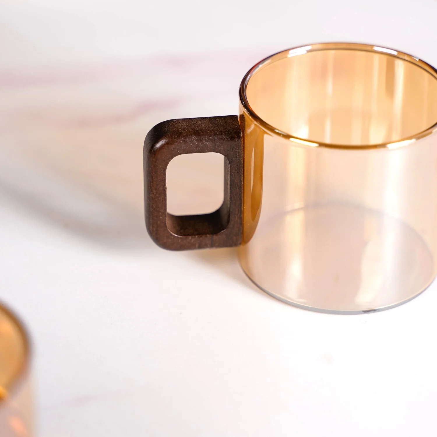 Amber Tinted Tea Cups With Wooden Handle Set Of 4 200ml - Image 5
