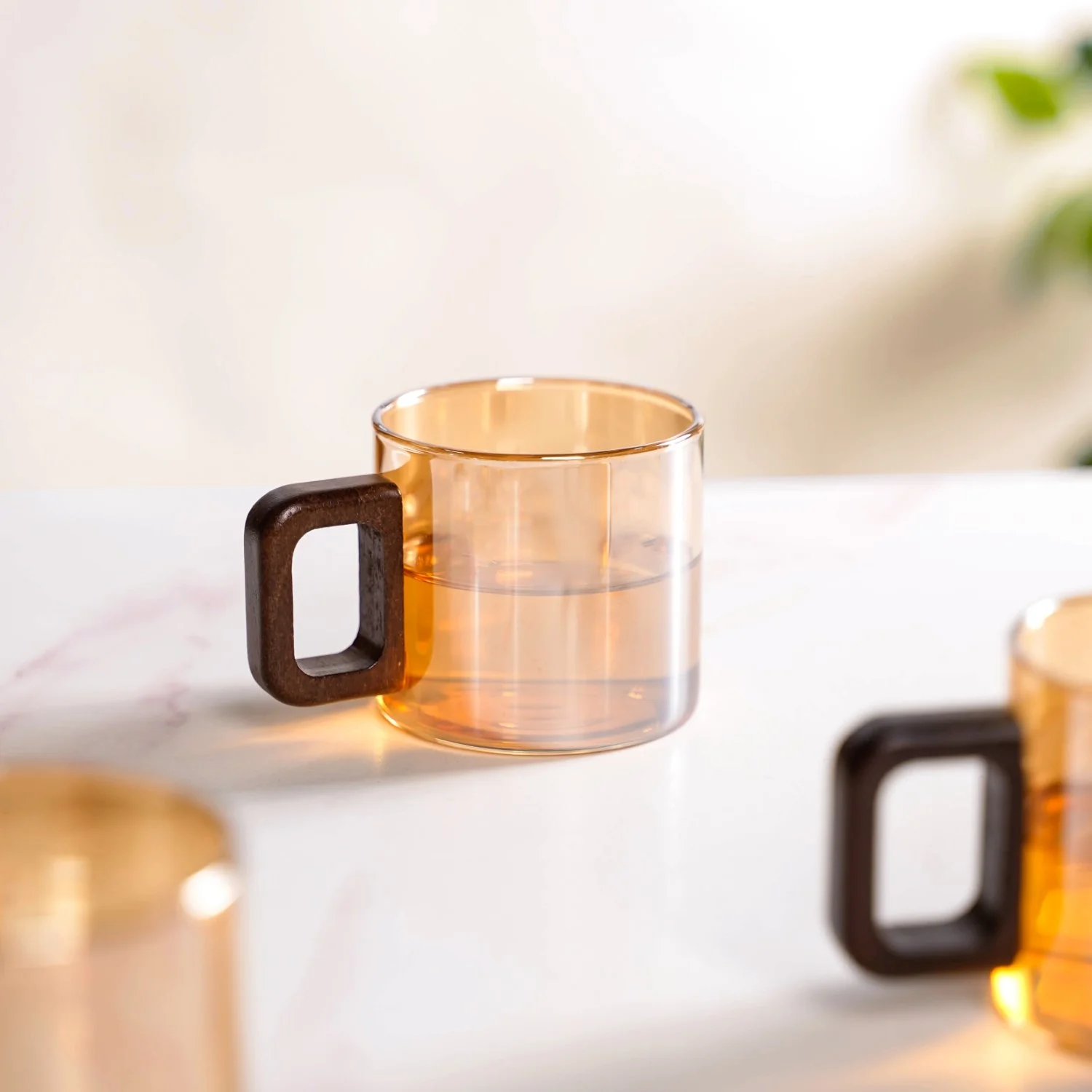 Amber Tinted Tea Cups With Wooden Handle Set Of 4 200ml - Image 7