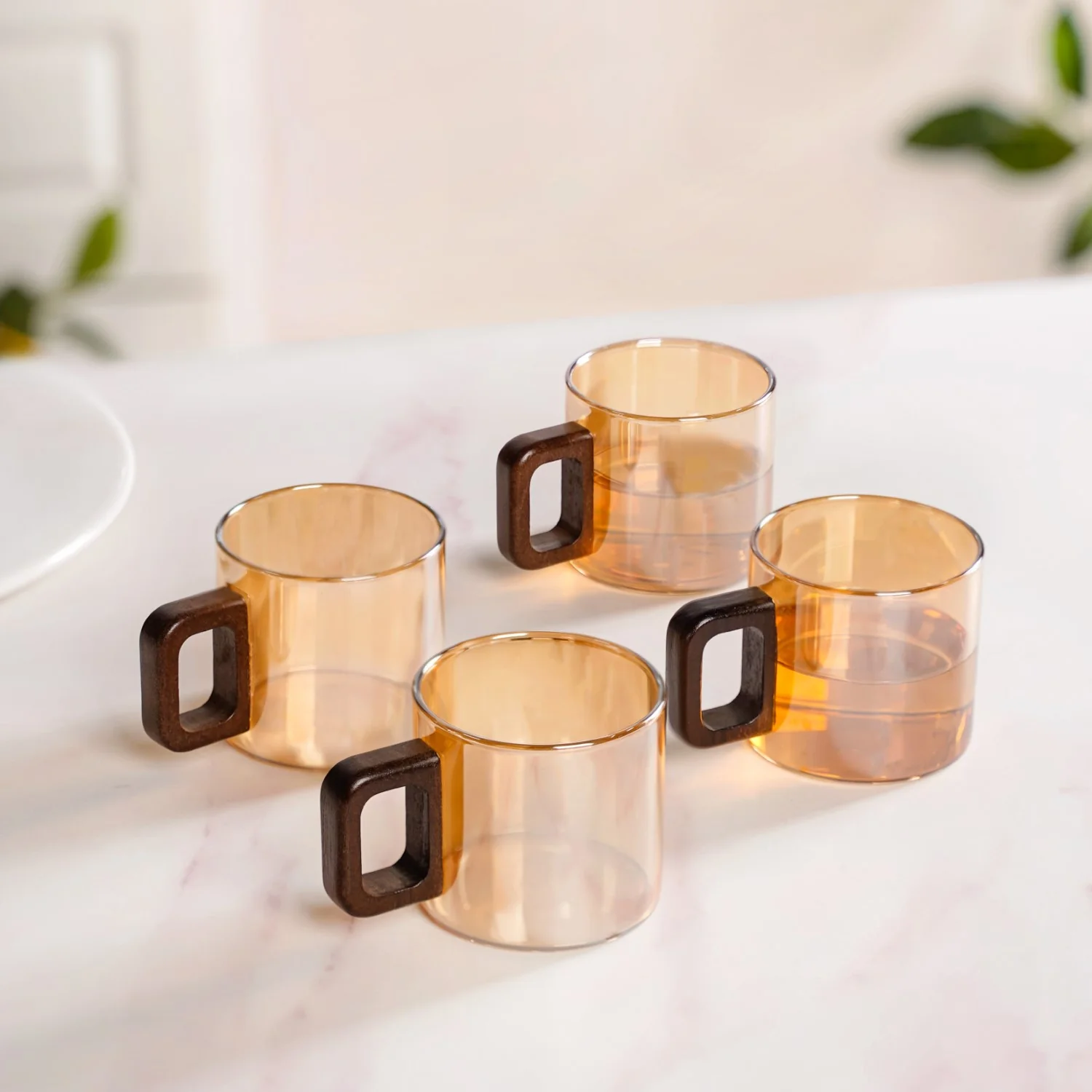 Amber Tinted Tea Cups With Wooden Handle Set Of 4 200ml - Image 8
