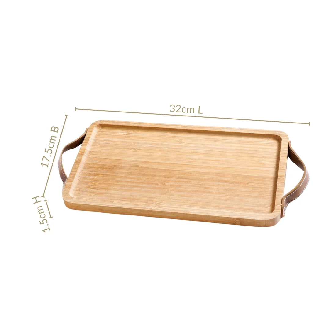 Bamboo Tray With Leather Handles 12inch - Image 3
