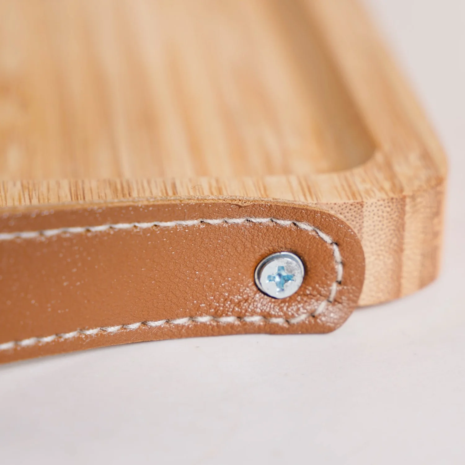 Bamboo Tray With Leather Handles 12inch - Image 5