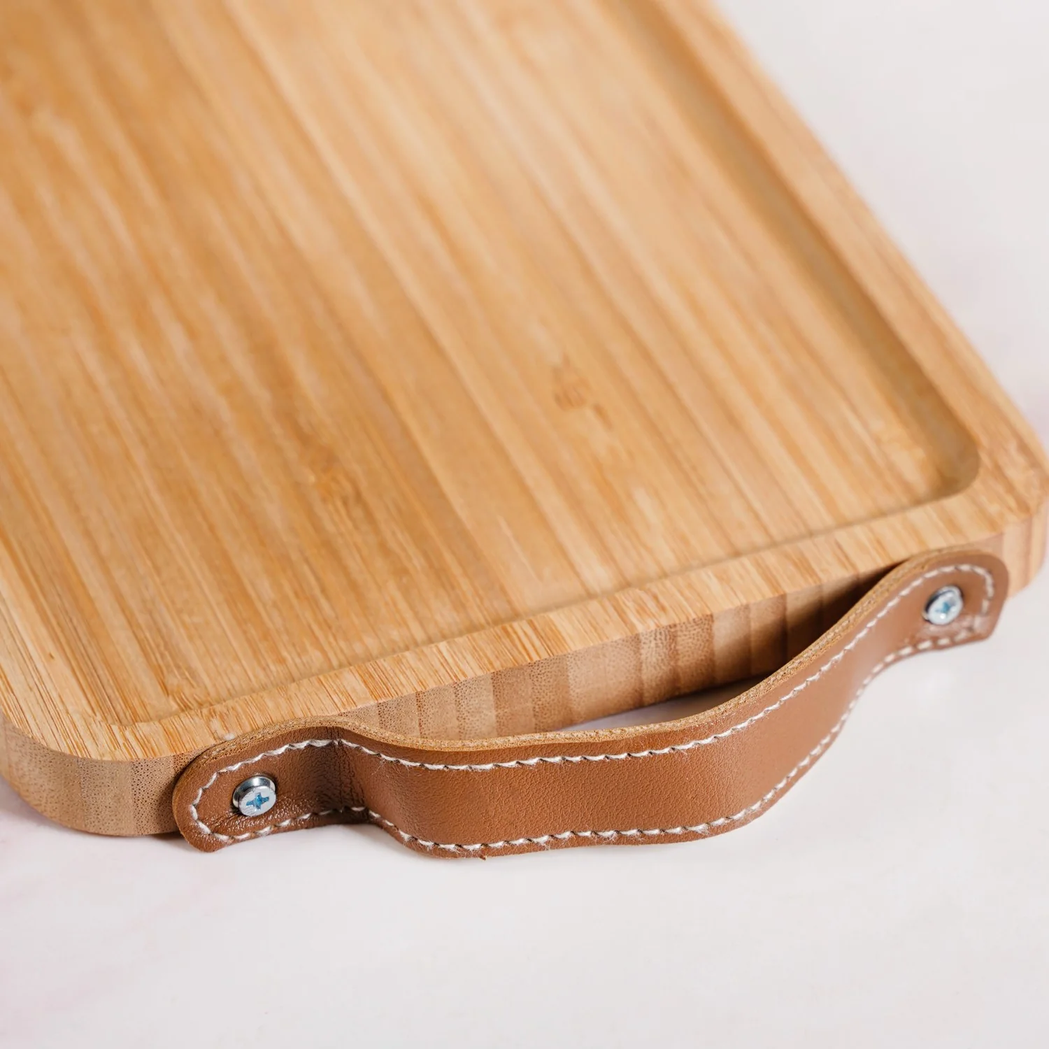 Bamboo Tray With Leather Handles 12inch - Image 7
