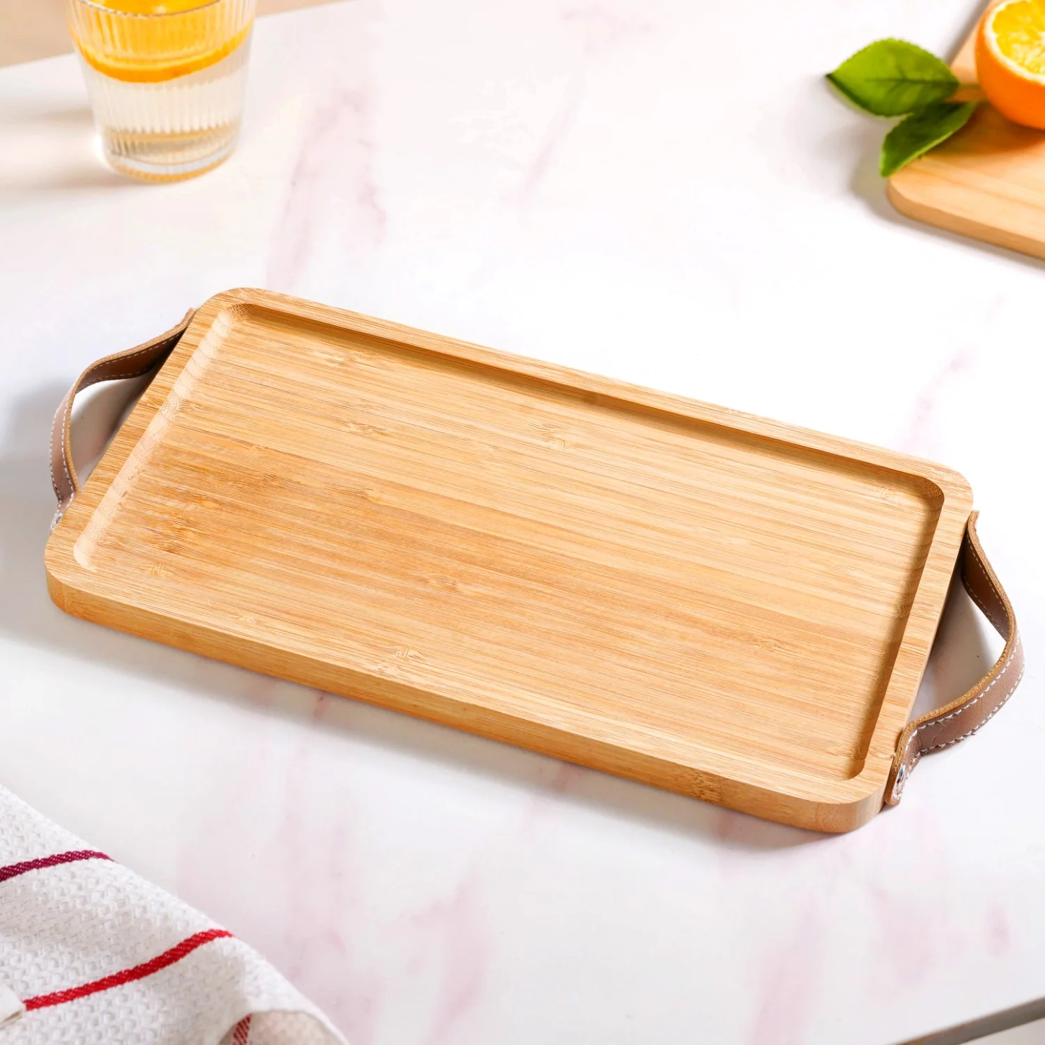 Bamboo Tray With Leather Handles 12inch - Image 8