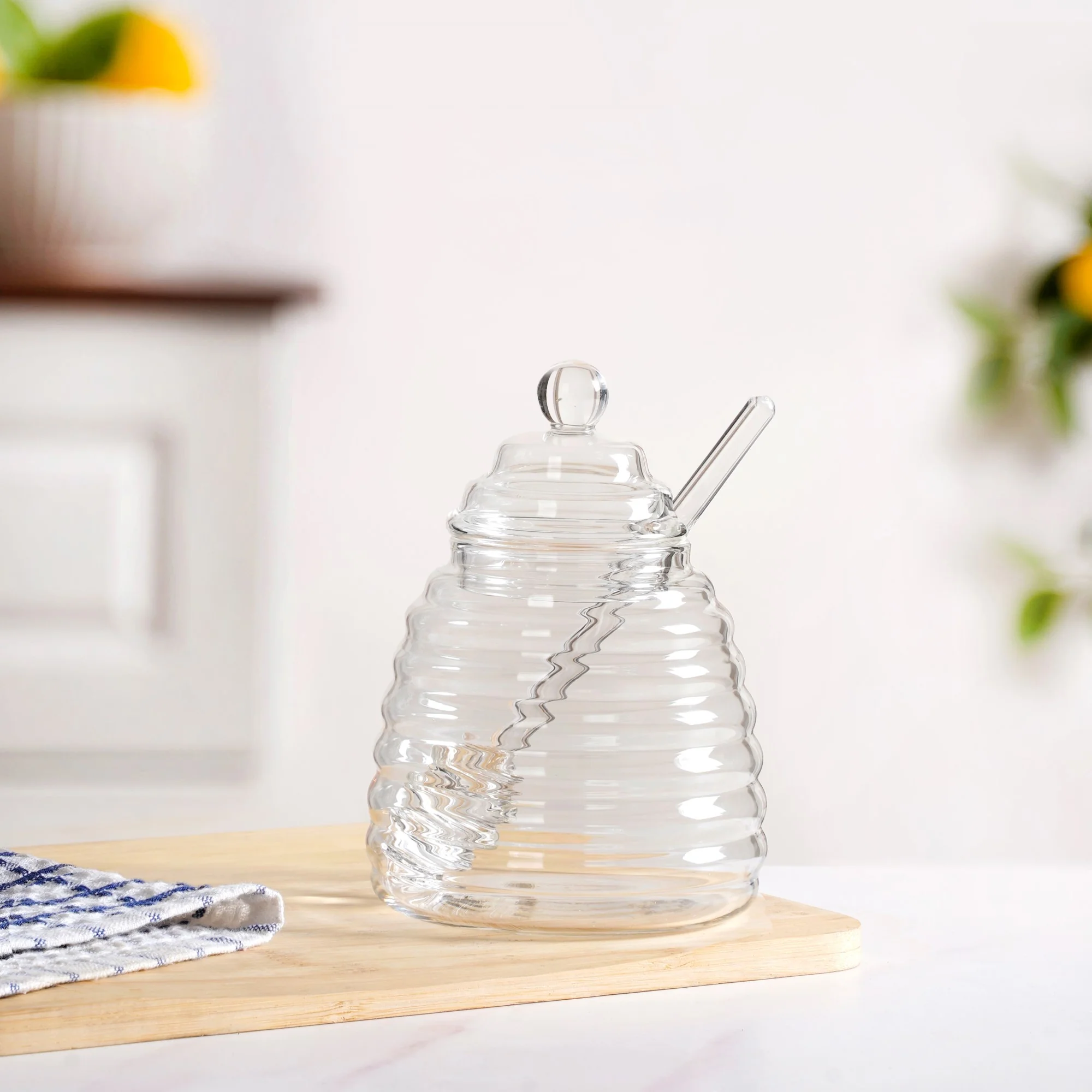 Beehive Glass Honey Jar With Dipper And Lid 480ml - Image 3