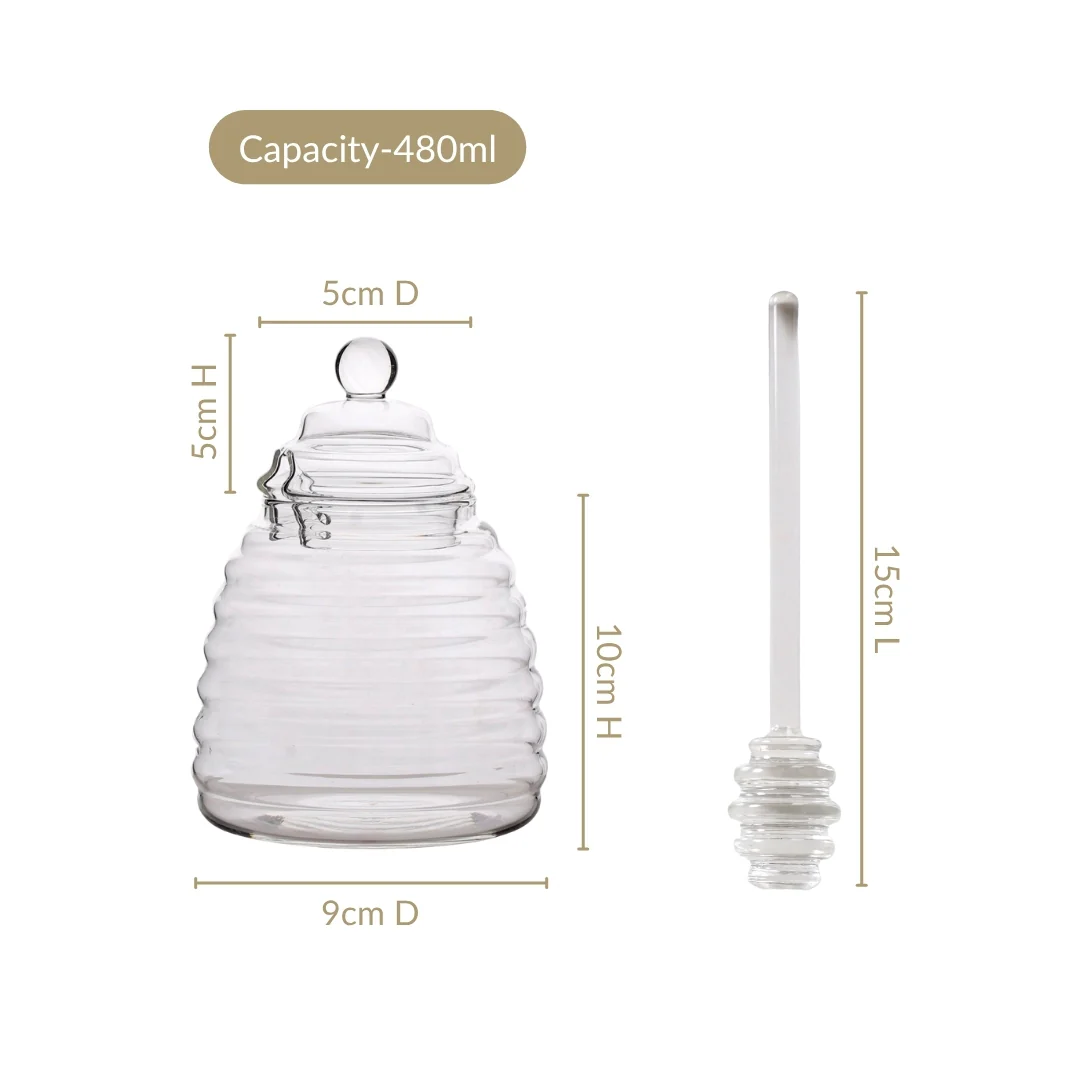 Beehive Glass Honey Jar With Dipper And Lid 480ml - Image 4