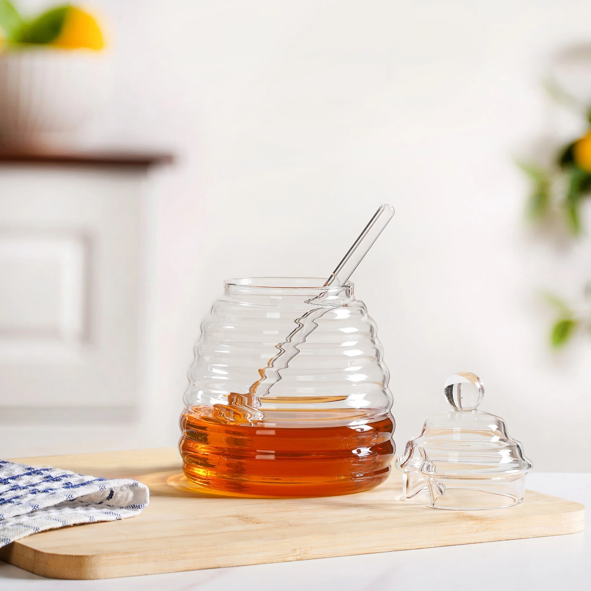 Beehive Glass Honey Jar With Dipper And Lid 480ml - Image 8