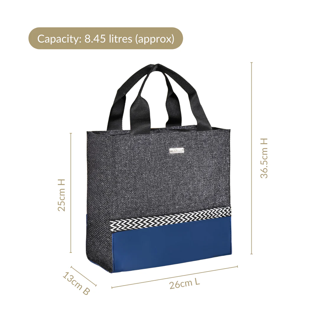 Black Blue Jute Lunch Bag - Image 3