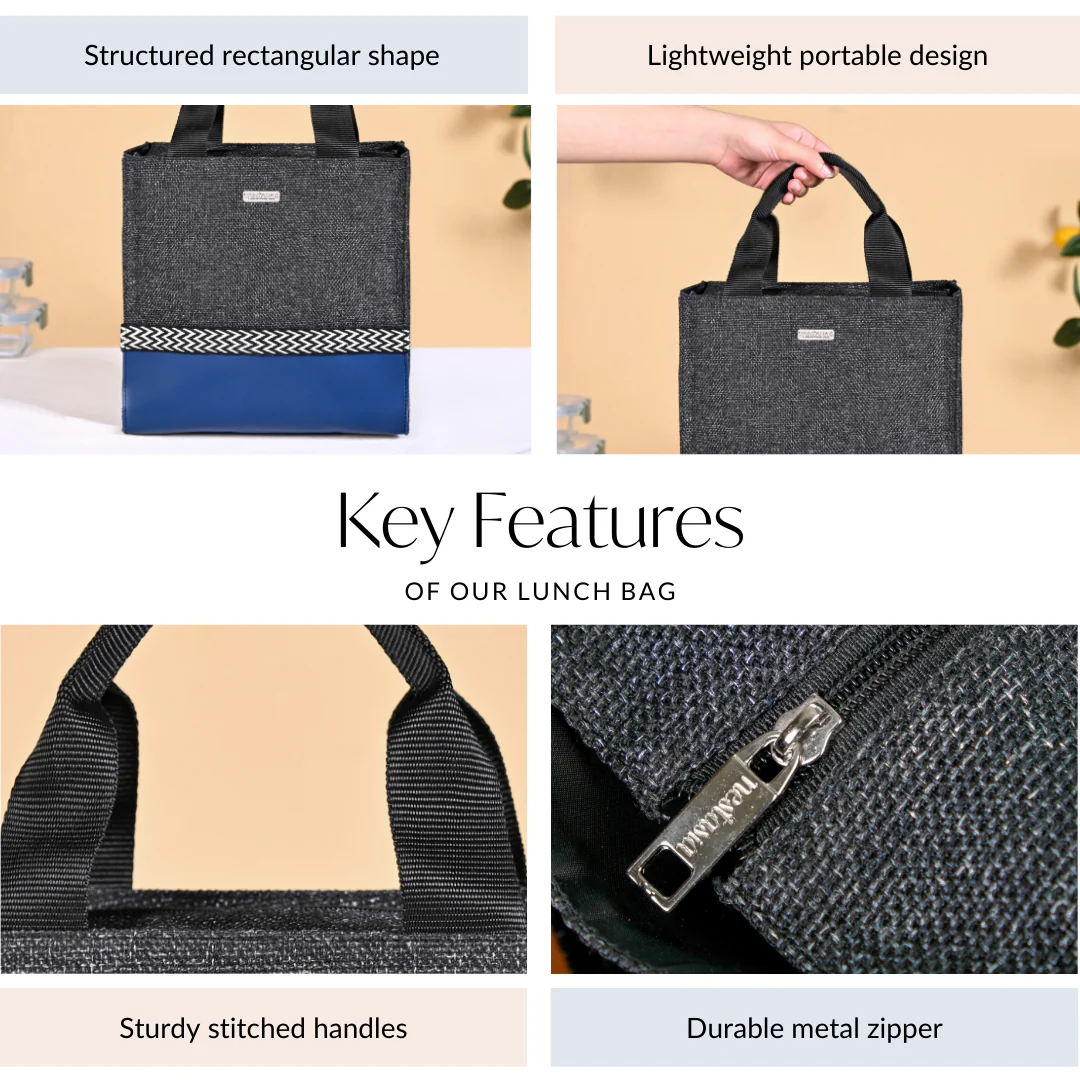 Black Blue Jute Lunch Bag - Image 4