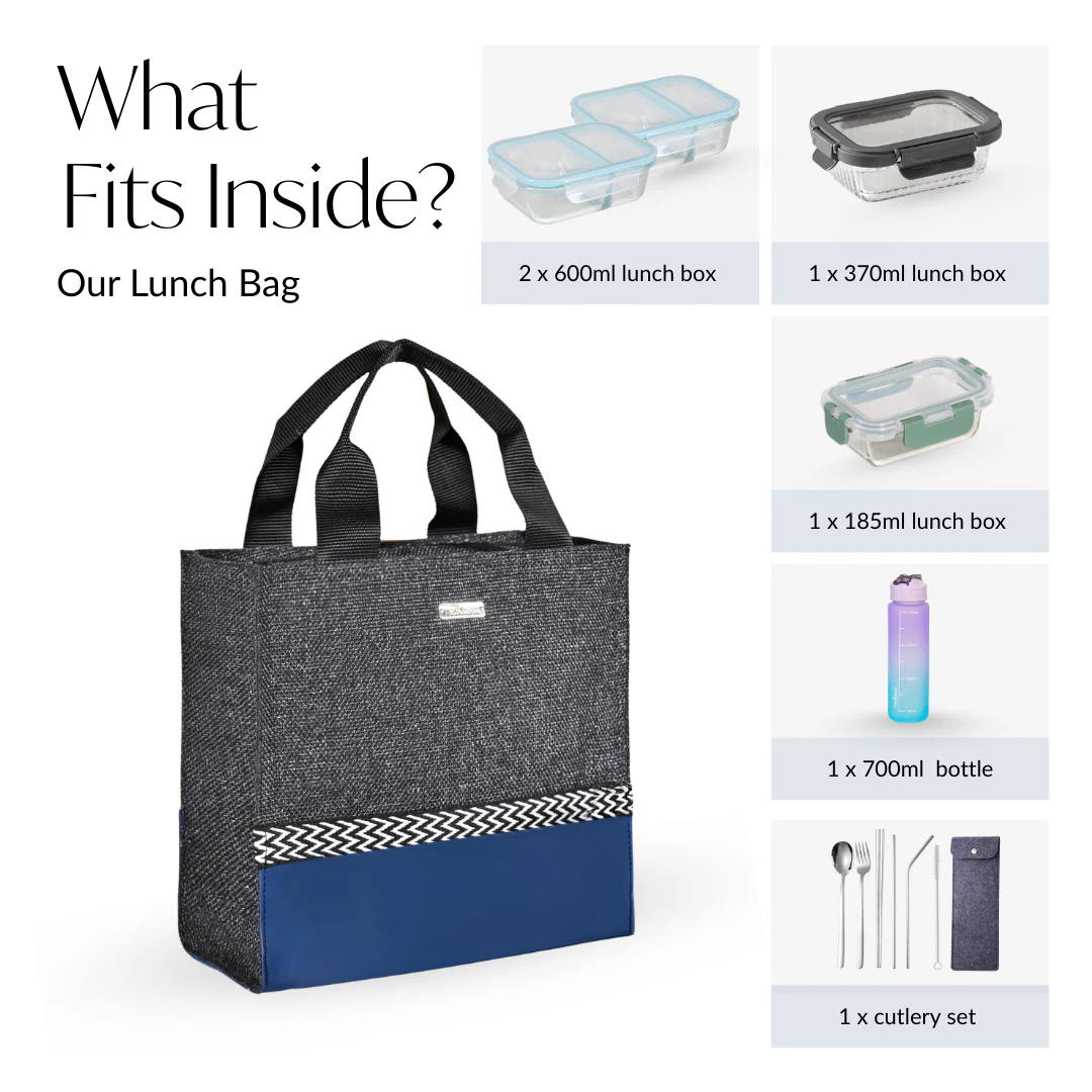 Black Blue Jute Lunch Bag - Image 6