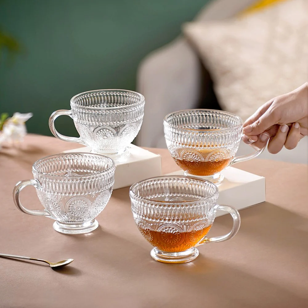 Blossom Embossed Large Glass Cup Set of 4 - Image 3