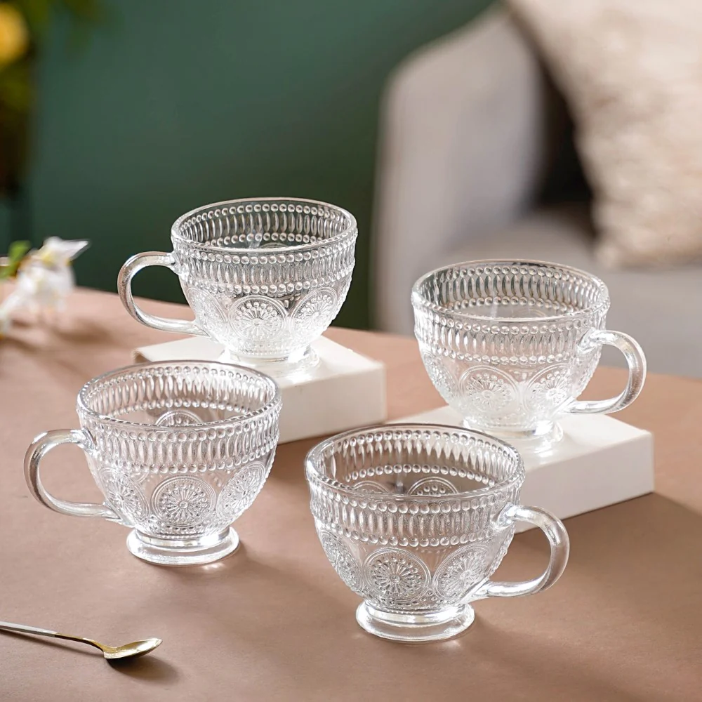 Blossom Embossed Large Glass Cup Set of 4 - Image 4