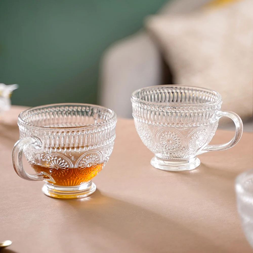 Blossom Embossed Large Glass Cup Set of 4 - Image 5