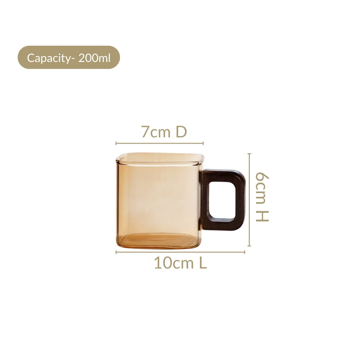 Amber Tinted Square Cups With Wooden Handle Set Of 4 200ml - Image 4