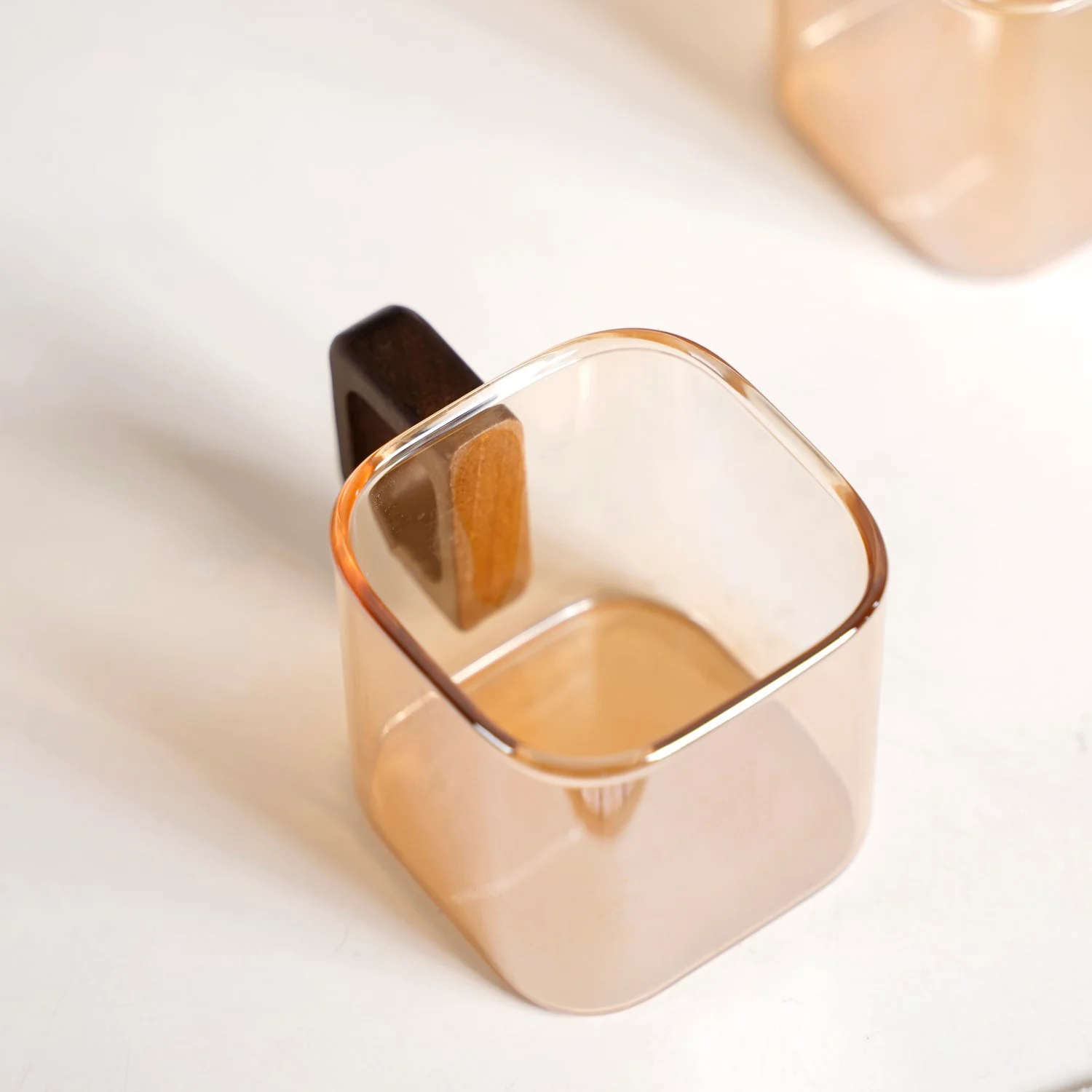 Amber Tinted Square Cups With Wooden Handle Set Of 4 200ml - Image 7