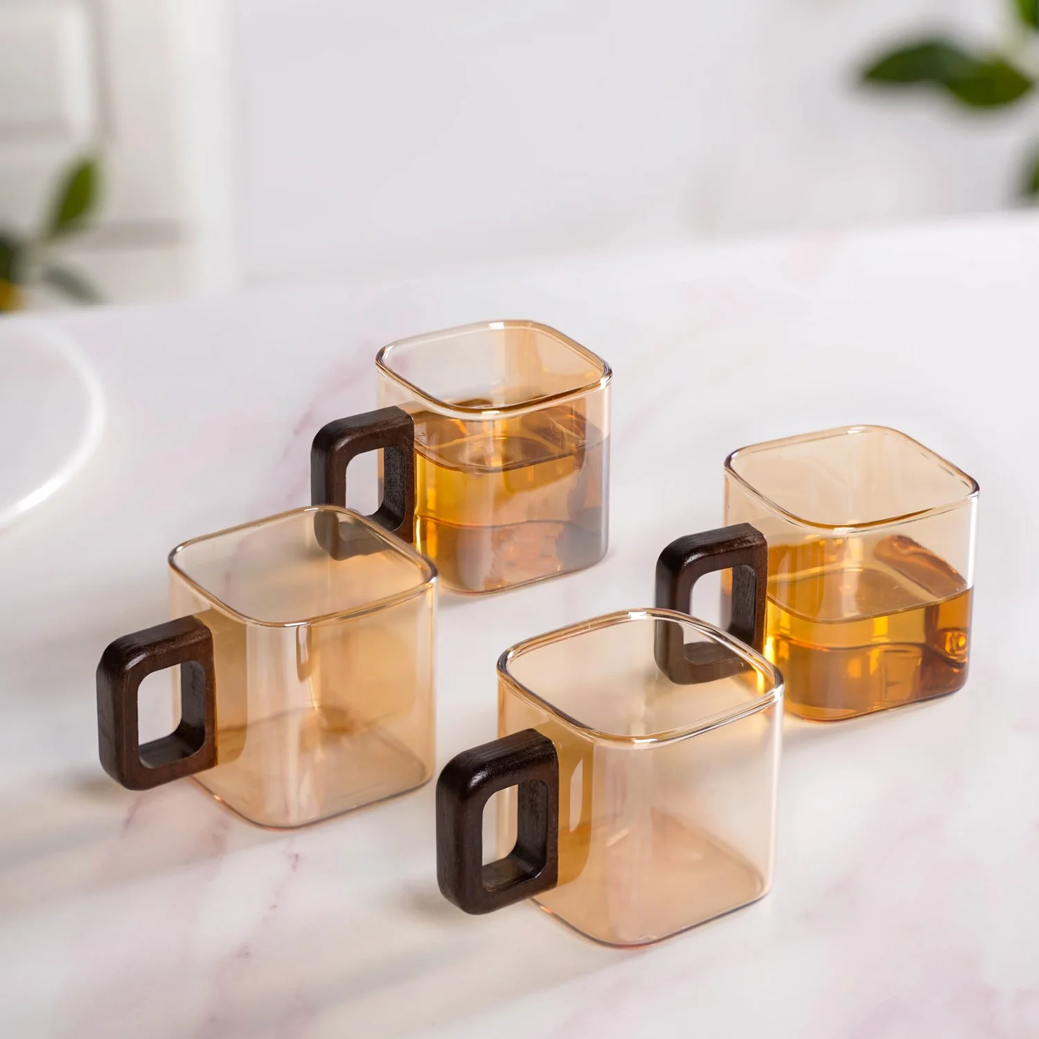 Amber Tinted Square Cups With Wooden Handle Set Of 4 200ml - Image 8