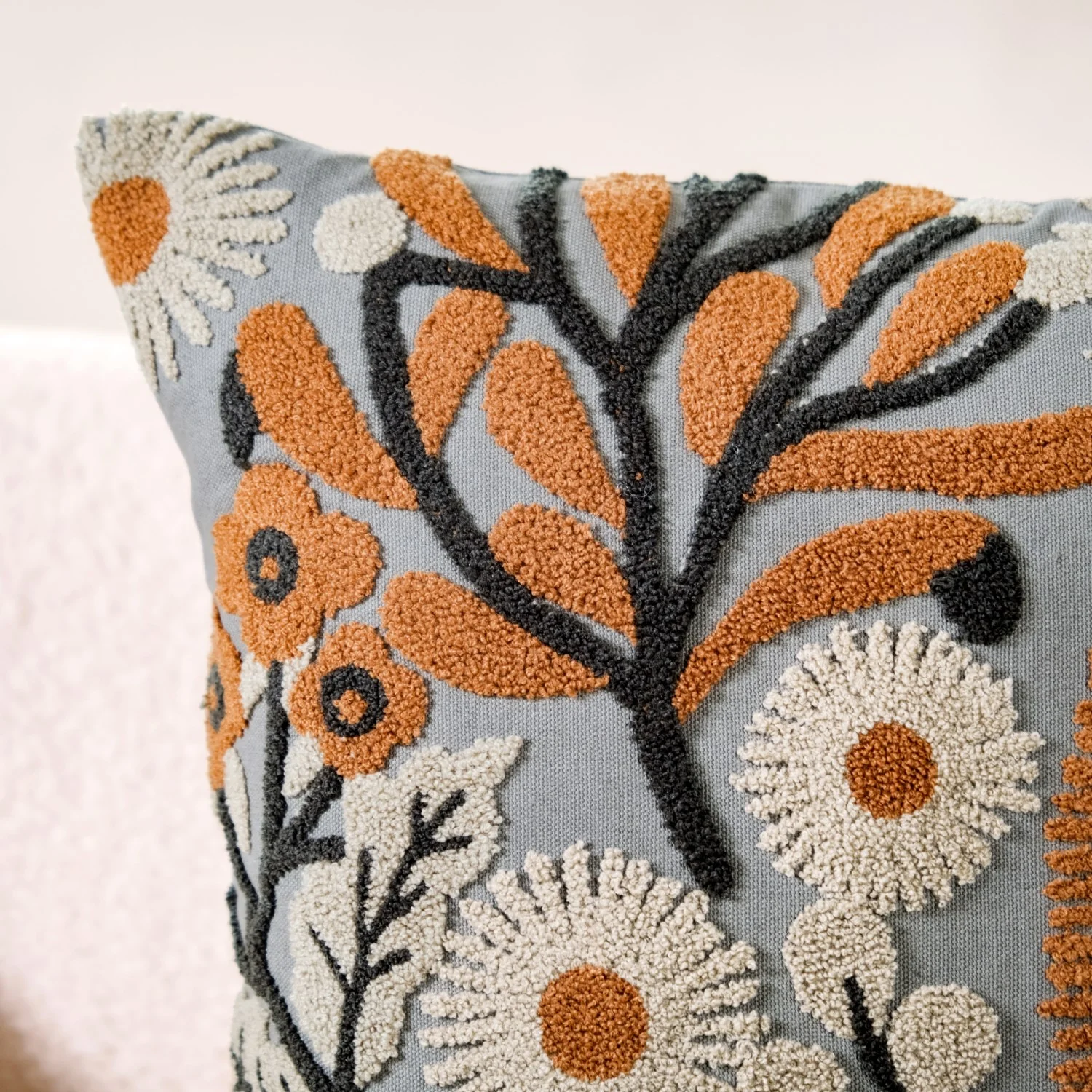 Botanical Embroidered Cushion Cover 16x16 Inch - Image 3