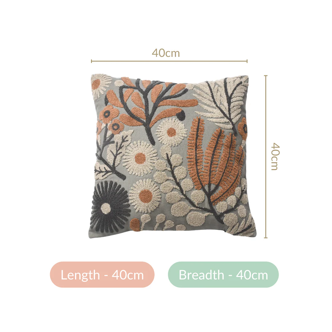 Botanical Embroidered Cushion Cover 16x16 Inch - Image 4