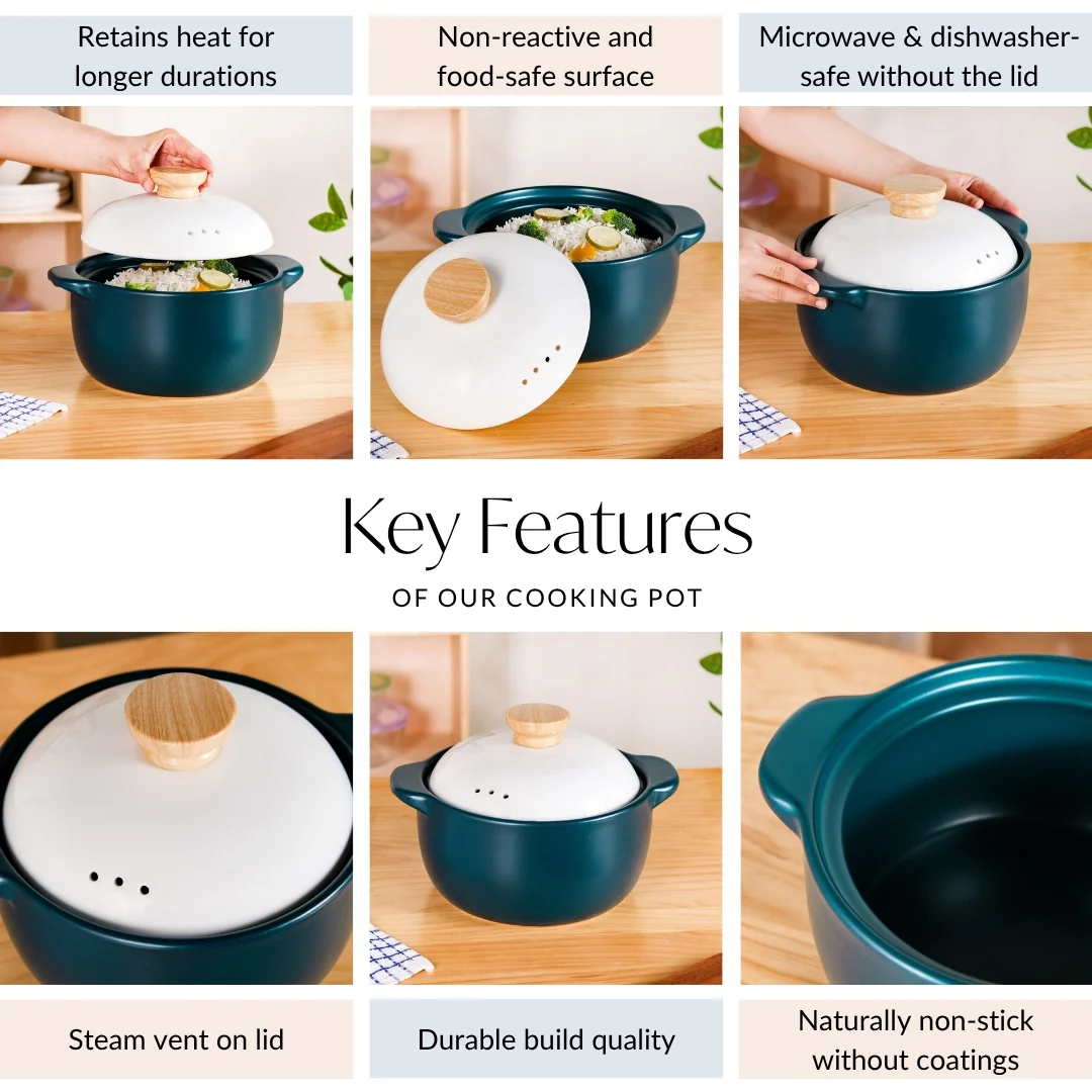 Cera Blue Ceramic Cooking Pot 3800ml - Image 4