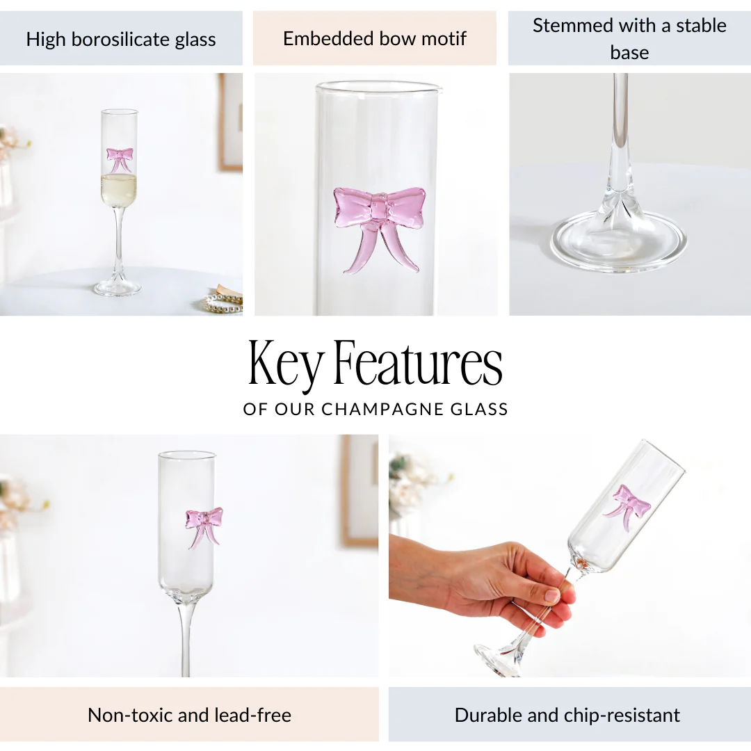 Champagne Glass With 3D Pink Bow 200ml - Image 7