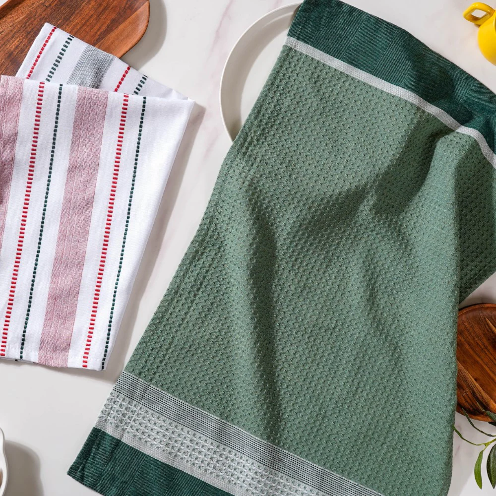 Green White Stripes Cotton Hand Towel Set Of 2 - Image 5