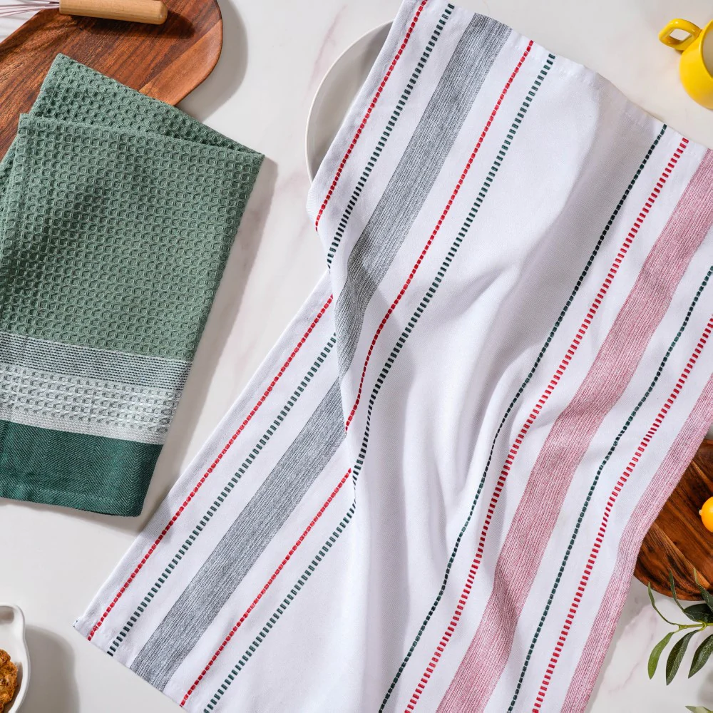 Green White Stripes Cotton Hand Towel Set Of 2 - Image 6