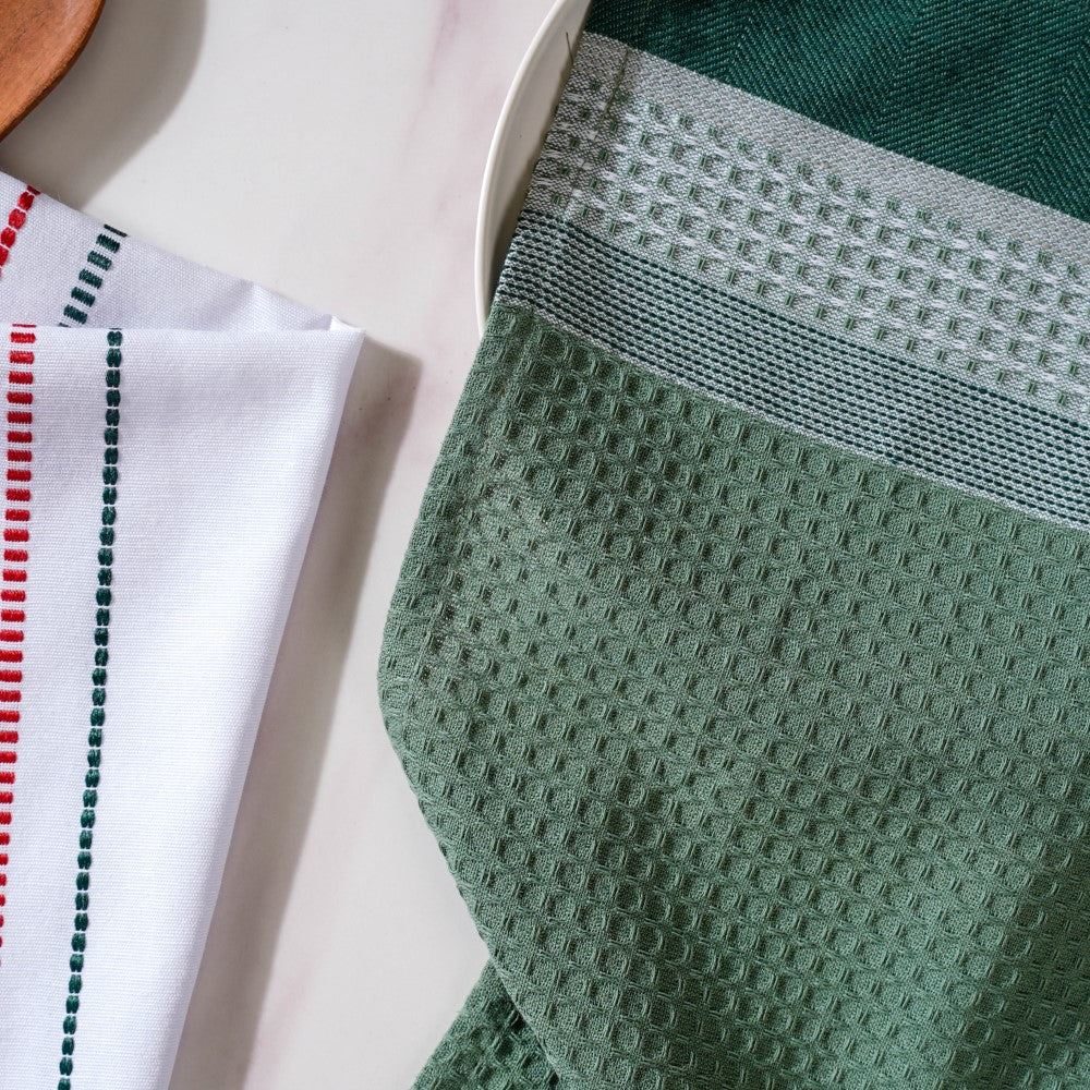 Green White Stripes Cotton Hand Towel Set Of 2 - Image 7