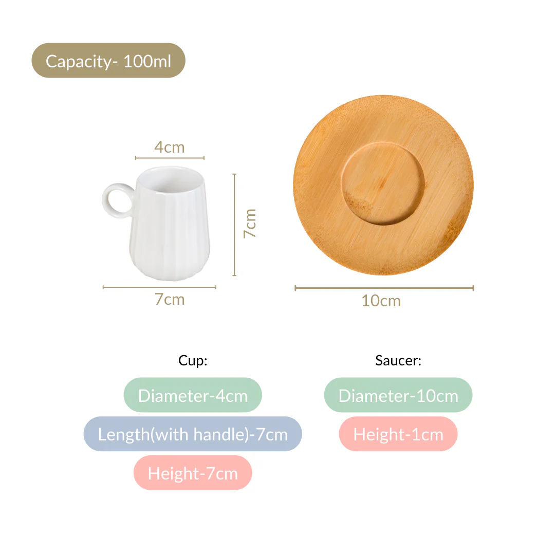 Chic Espresso Coffee Cup And Wooden Saucer Set Of 6 100ml - Image 4