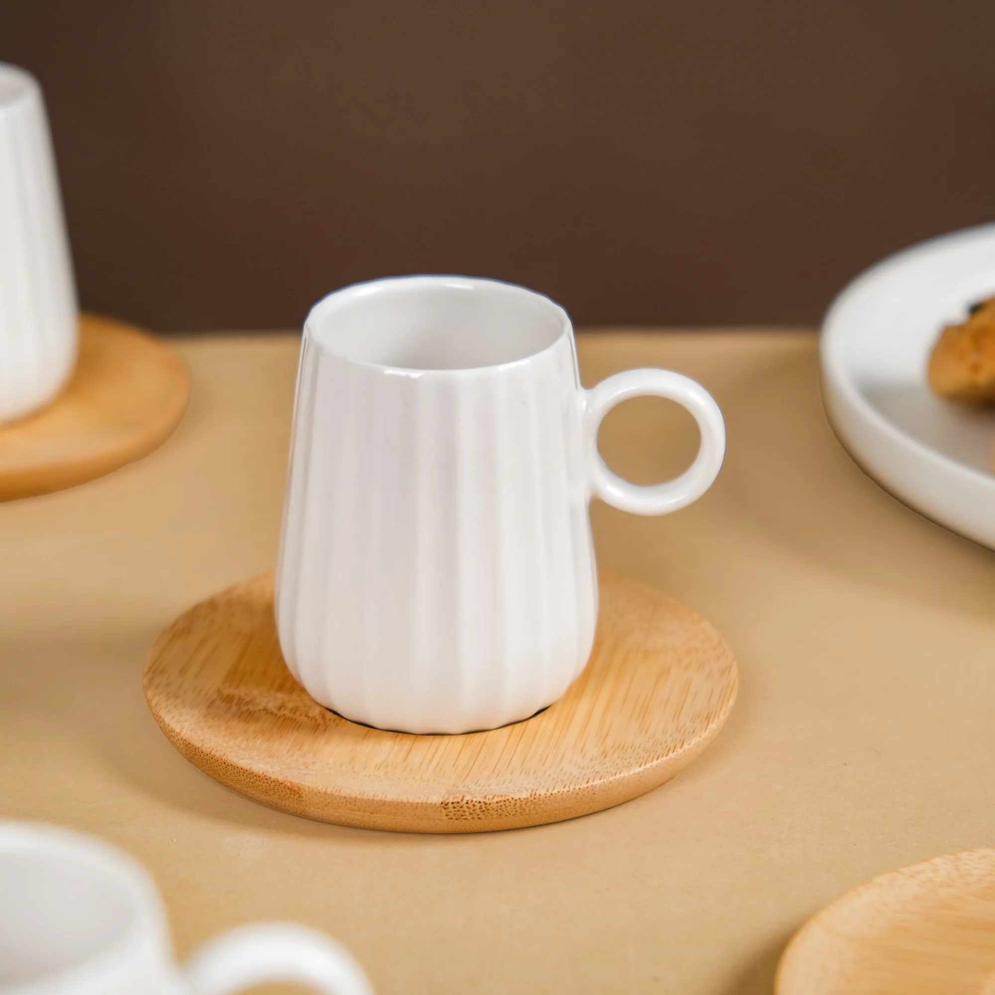 Chic Espresso Coffee Cup And Wooden Saucer Set Of 6 100ml - Image 8