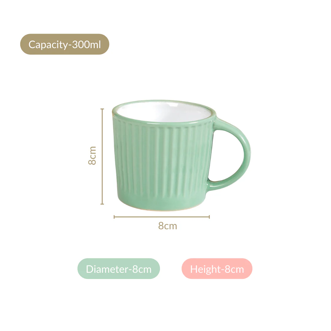 Cresta Set Of 6 Ceramic Coffee Mug Green 300ml - Image 4