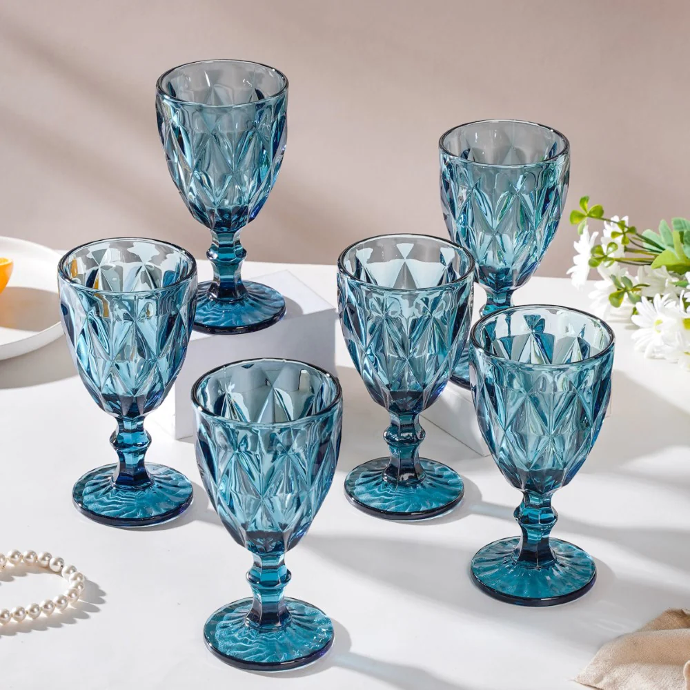 Crystal Red Wine Glass Blue Set Of 6 300 ml - Image 3