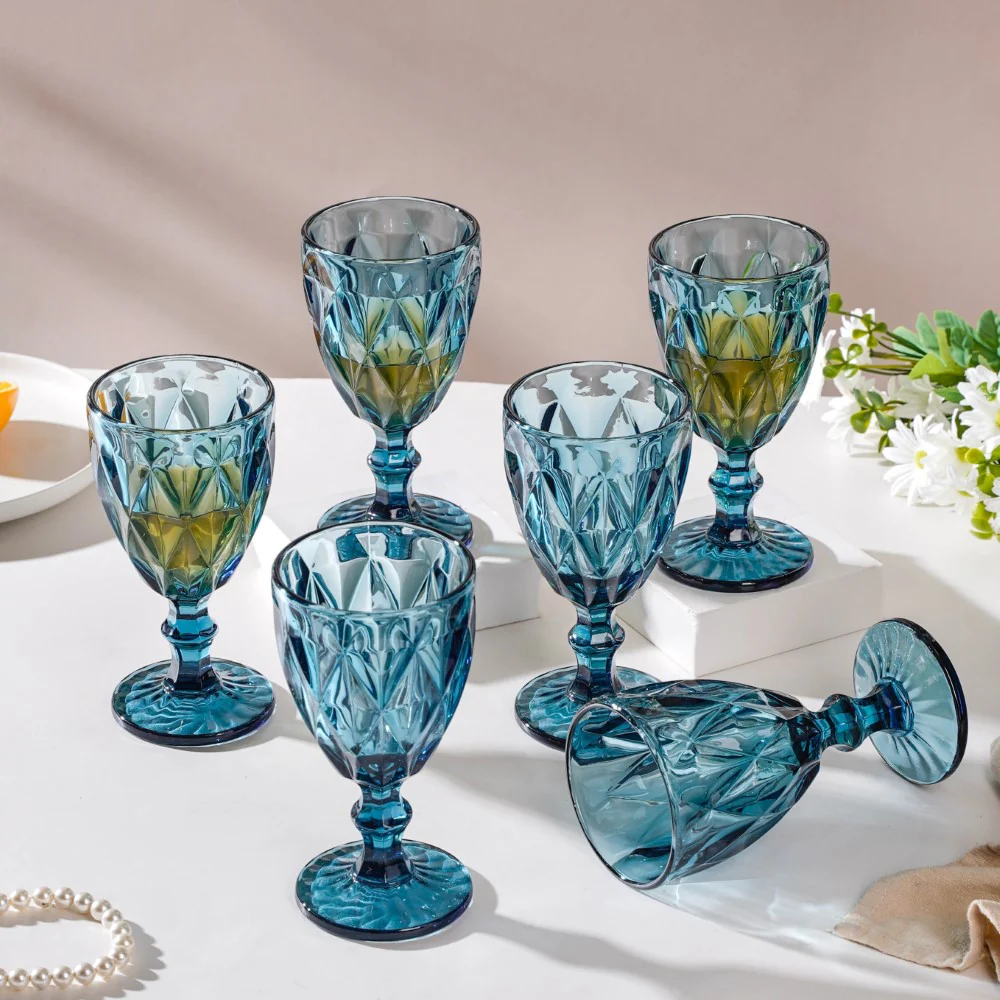 Crystal Red Wine Glass Blue Set Of 6 300 ml - Image 7