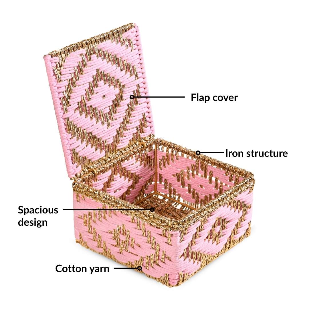 Decorative Multipurpose Handwoven Basket Gold And Pink - Image 4