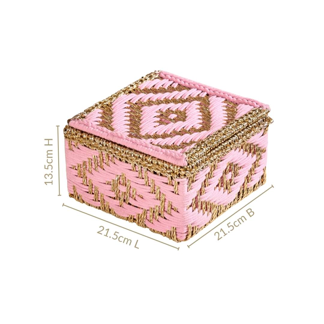 Decorative Multipurpose Handwoven Basket Gold And Pink - Image 5