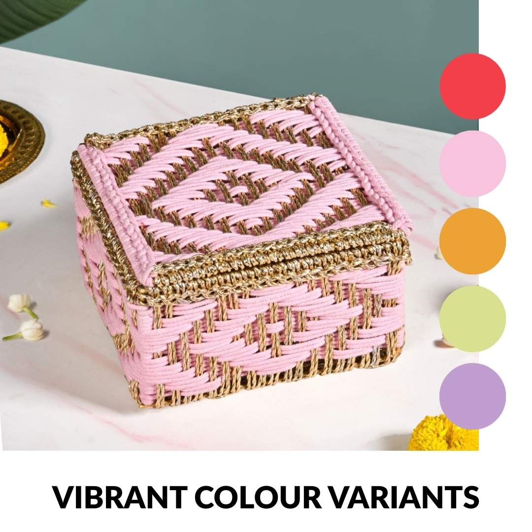 Decorative Multipurpose Handwoven Basket Gold And Pink - Image 7