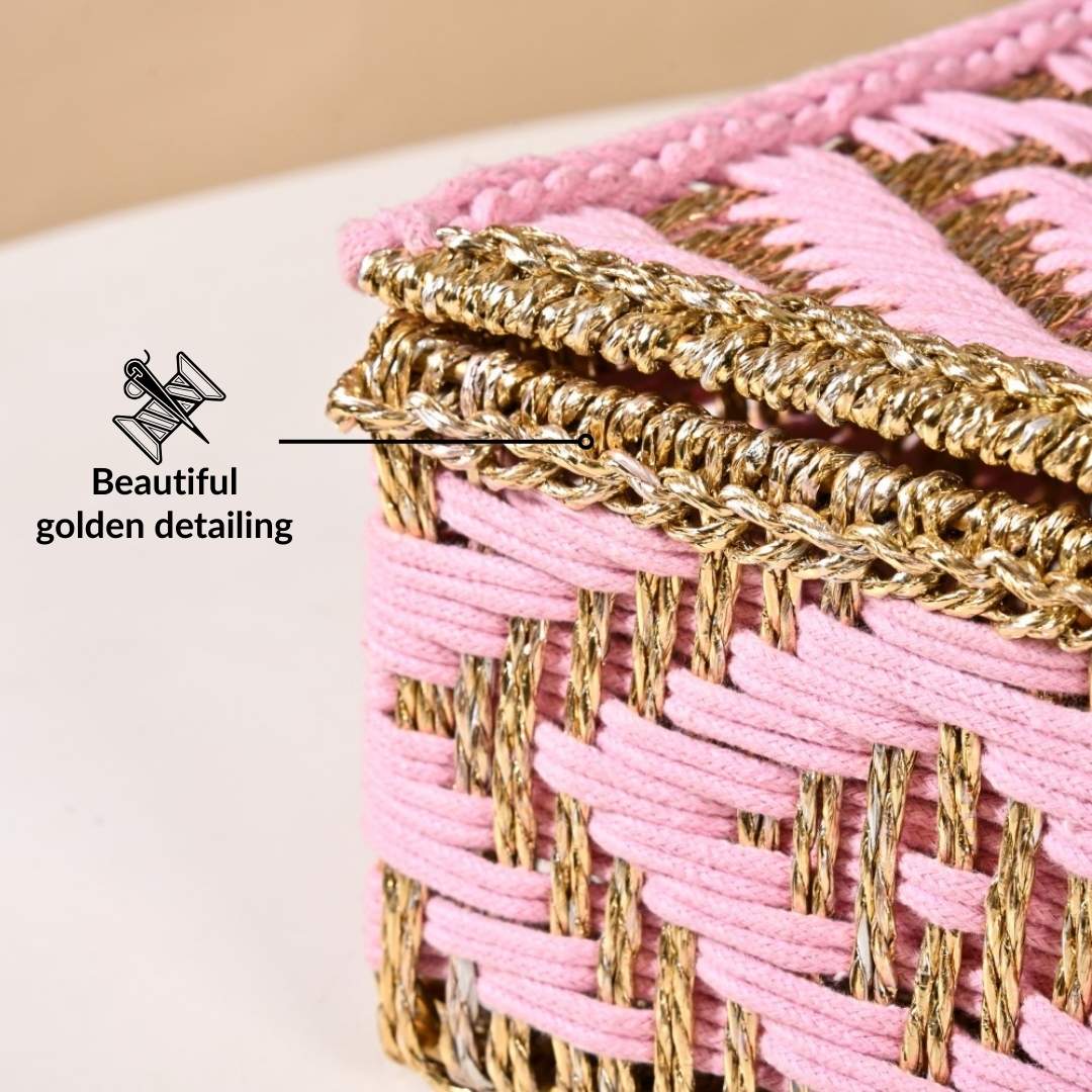 Decorative Multipurpose Handwoven Basket Gold And Pink - Image 9