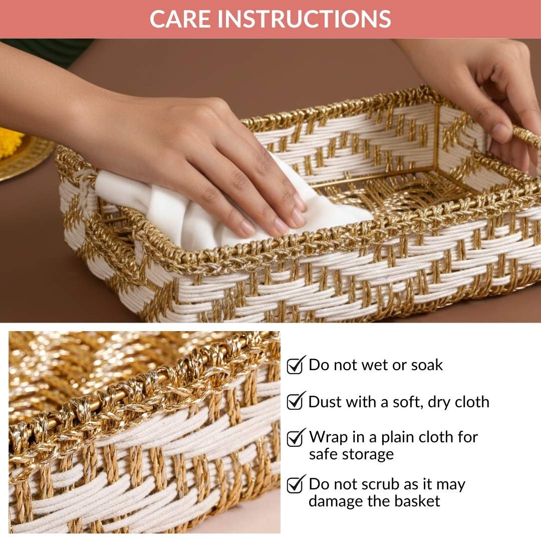 Decorative Woven Gift Hamper Basket White And Gold - Image 10