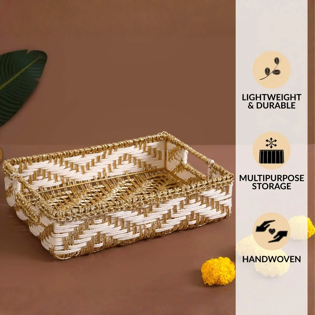 Decorative Woven Gift Hamper Basket White And Gold - Image 3