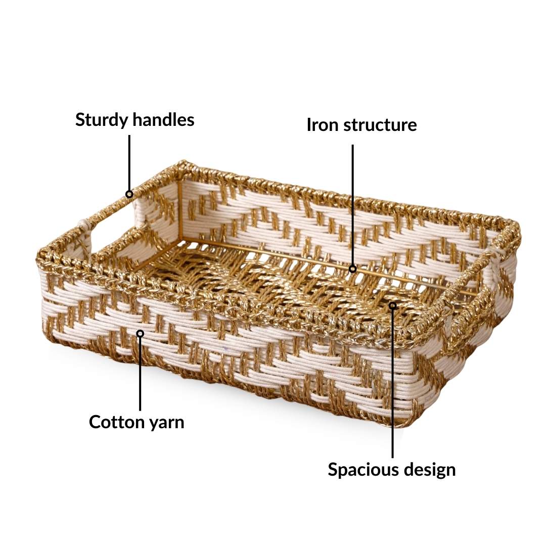 Decorative Woven Gift Hamper Basket White And Gold - Image 4