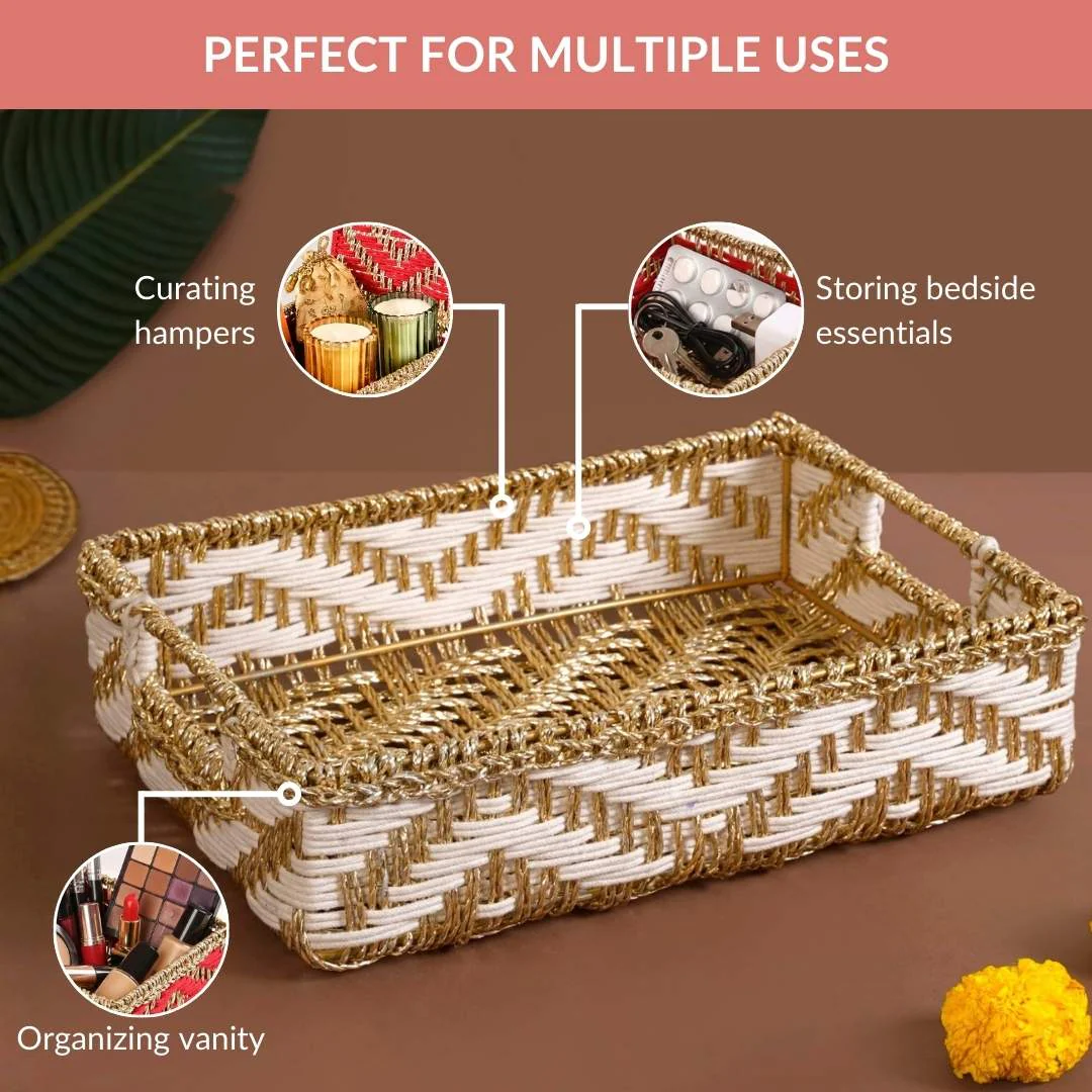 Decorative Woven Gift Hamper Basket White And Gold - Image 7