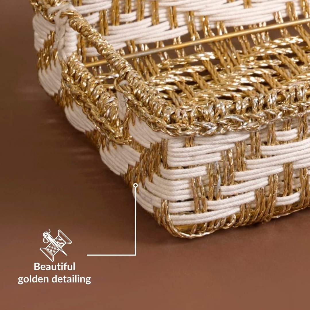 Decorative Woven Gift Hamper Basket White And Gold - Image 8