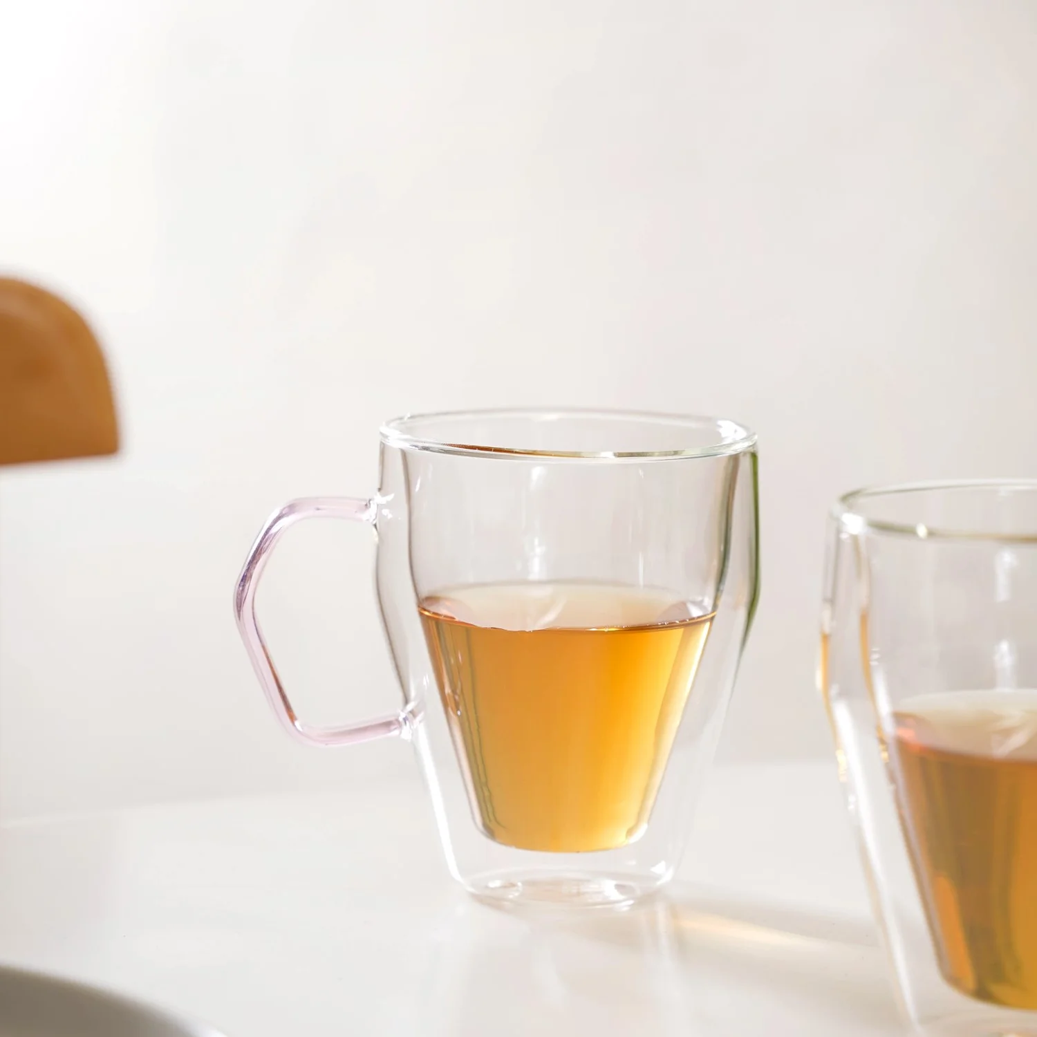 Double Wall Glass Coffee Mug With Pink Handle Set Of 2 250ml - Image 6