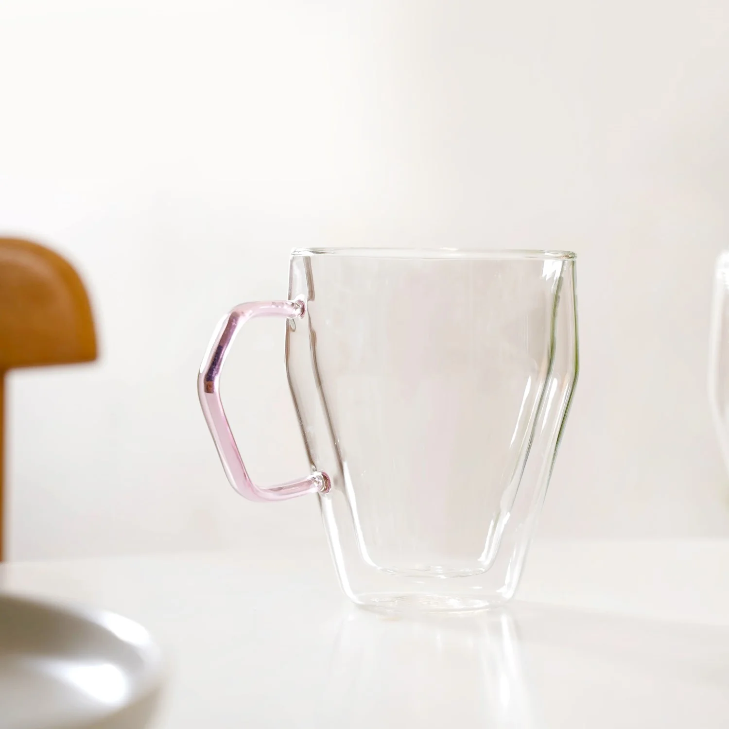 Double Wall Glass Coffee Mug With Pink Handle Set Of 2 250ml - Image 9