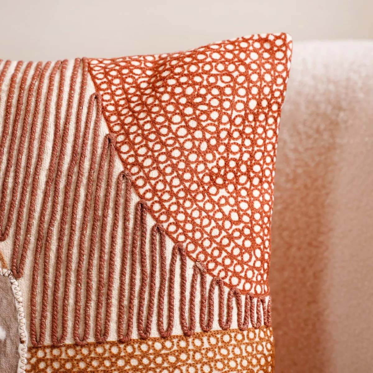 Earthy Embellished Applique Cushion Cover 20x14 Inch - Image 4