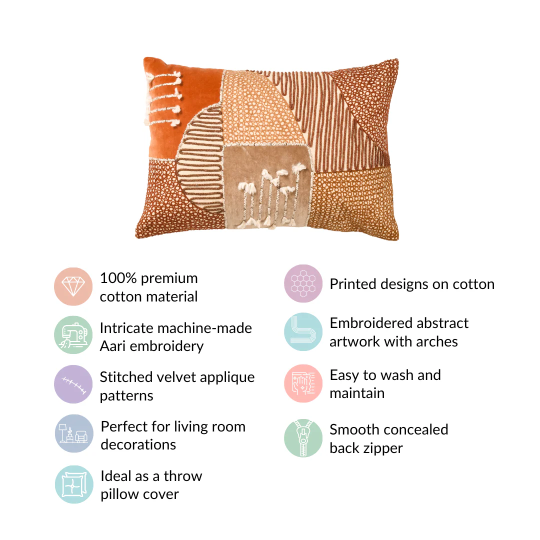 Earthy Embellished Applique Cushion Cover 20x14 Inch - Image 5