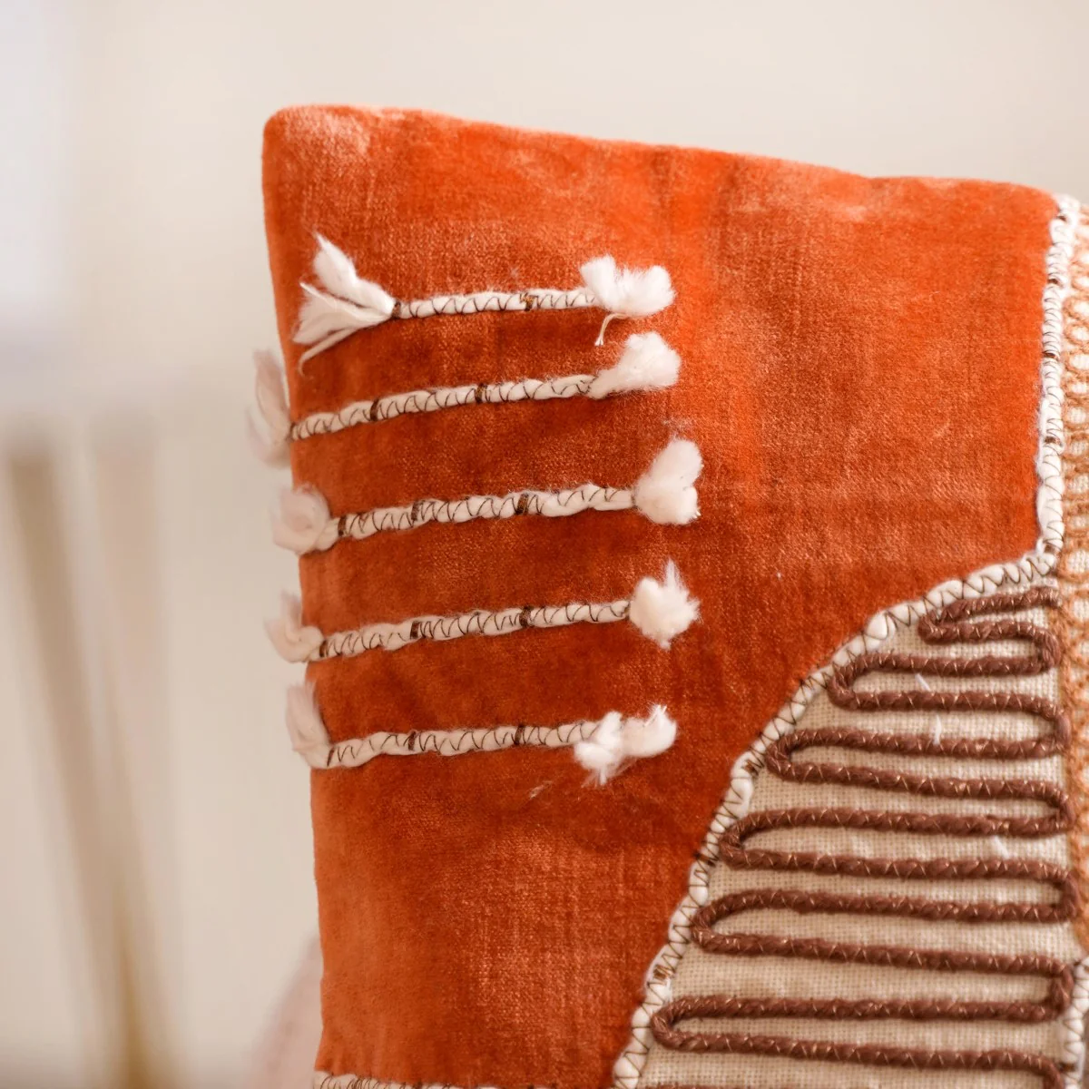 Earthy Embellished Applique Cushion Cover 20x14 Inch - Image 7