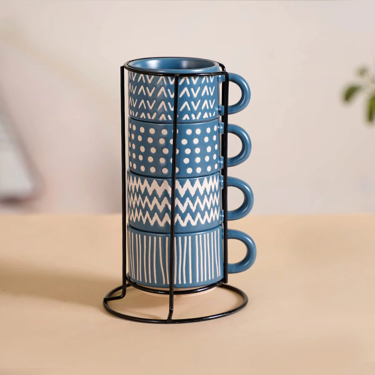 Eclectic Stackable Cups Set Of 4 With Stand Blue 100ml - Image 12