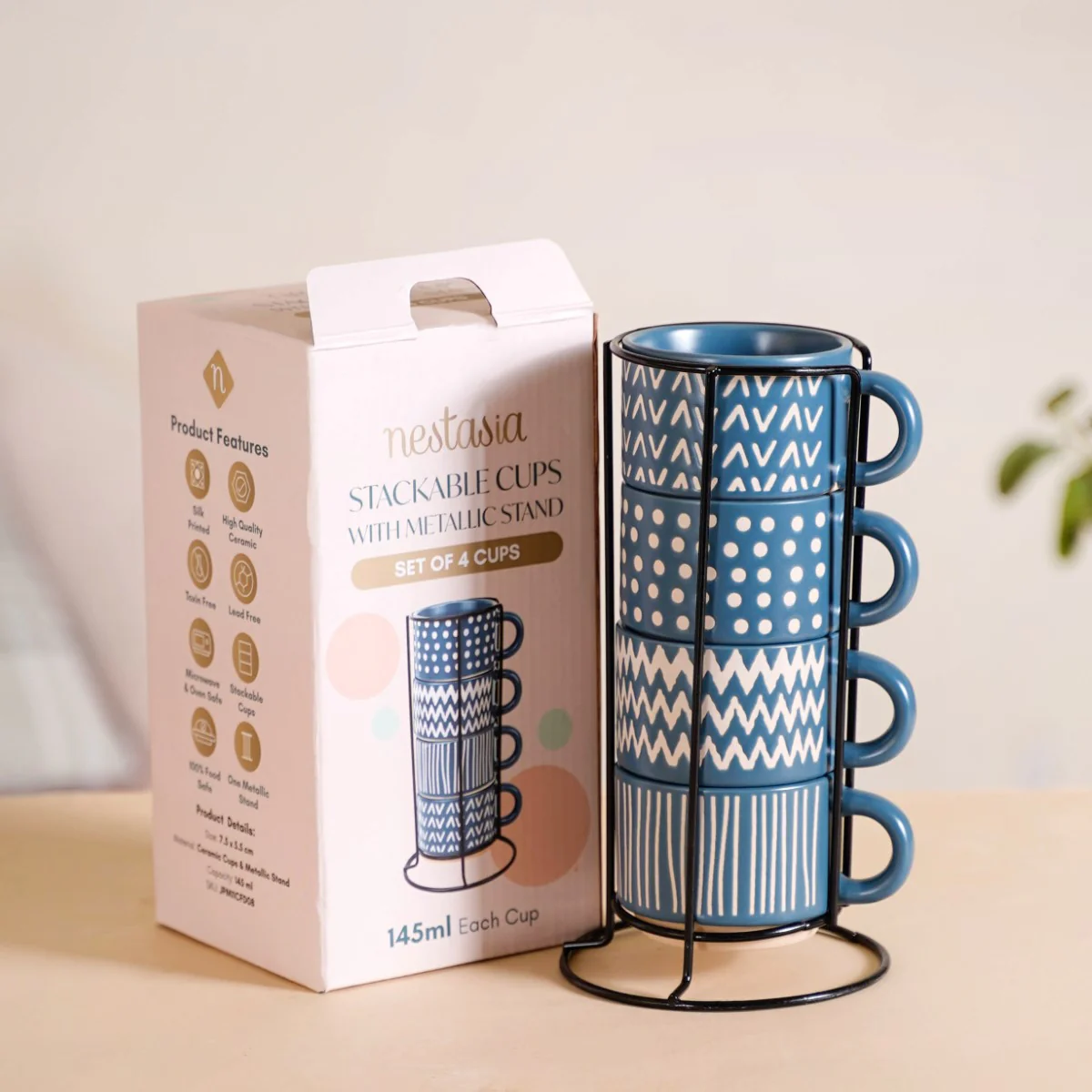 Eclectic Stackable Cups Set Of 4 With Stand Blue 100ml - Image 3
