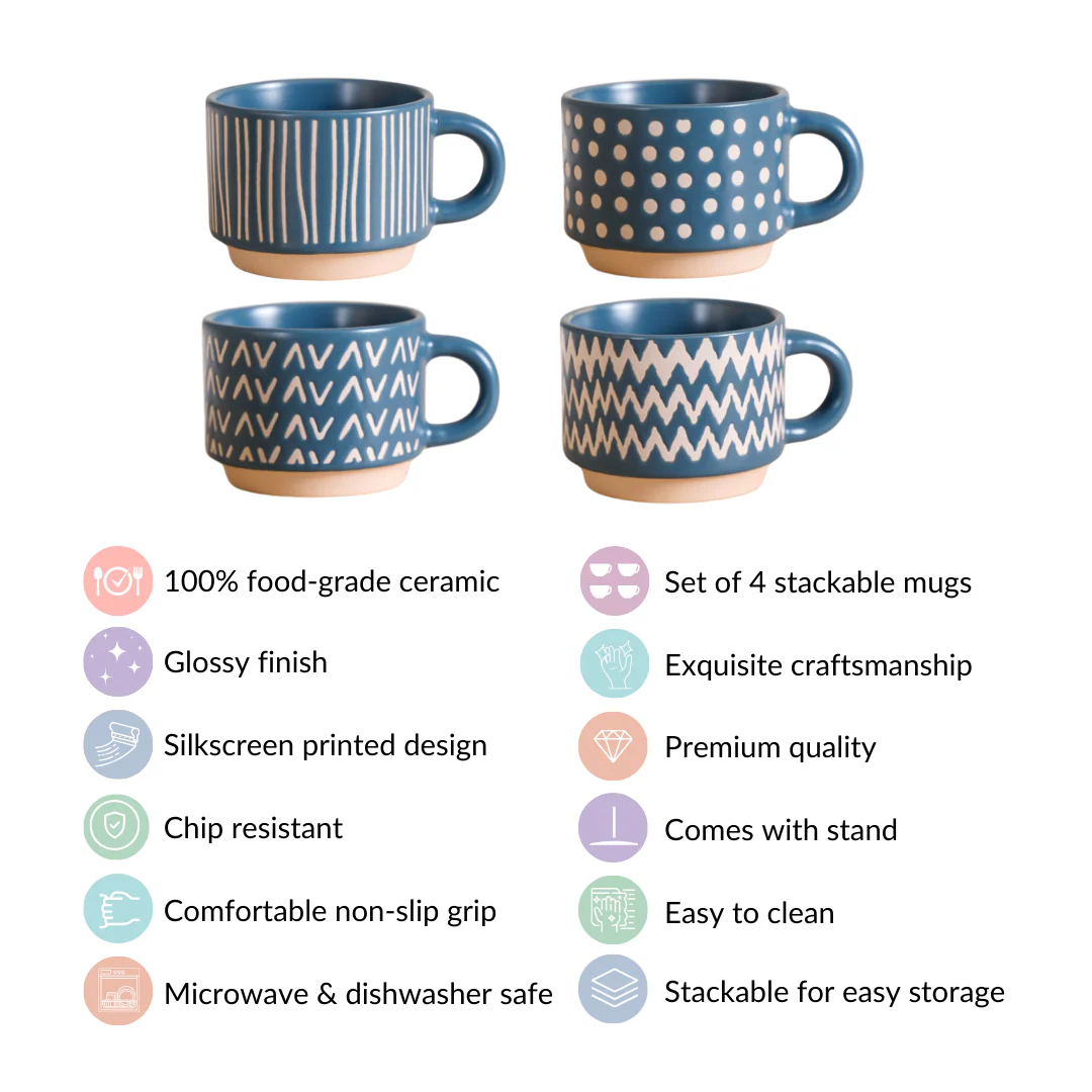 Eclectic Stackable Cups Set Of 4 With Stand Blue 100ml - Image 4