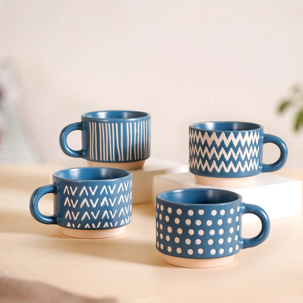 Eclectic Stackable Cups Set Of 4 With Stand Blue 100ml - Image 6